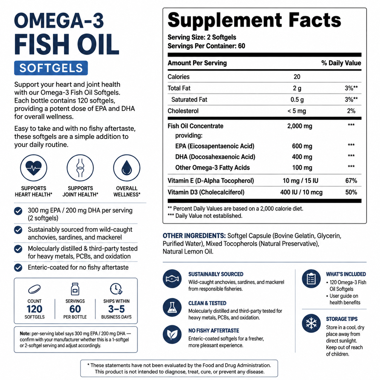 Omega-3 Fish Oil Softgels — Supplement Facts