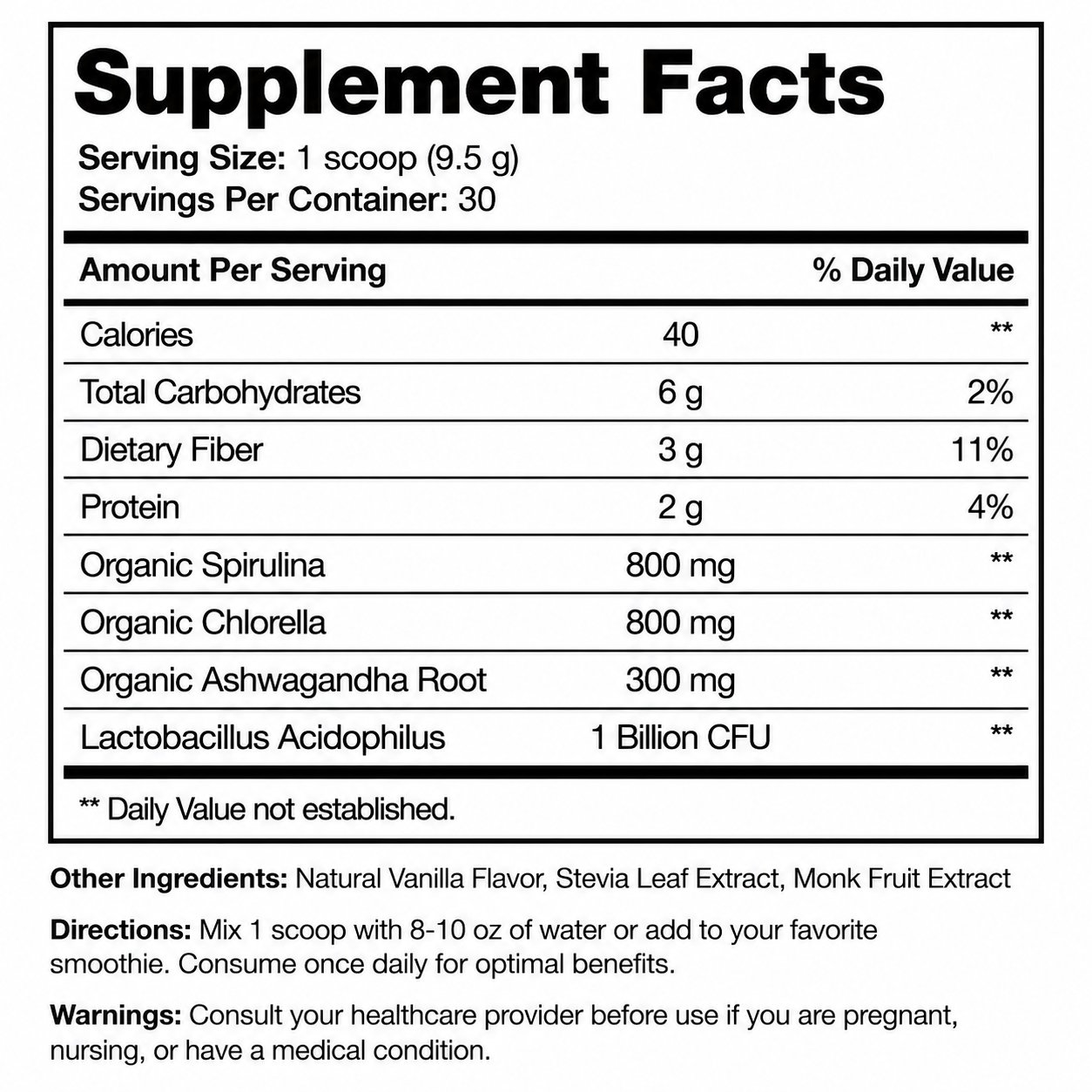 Daily Green Superfood Powder — Supplement Facts