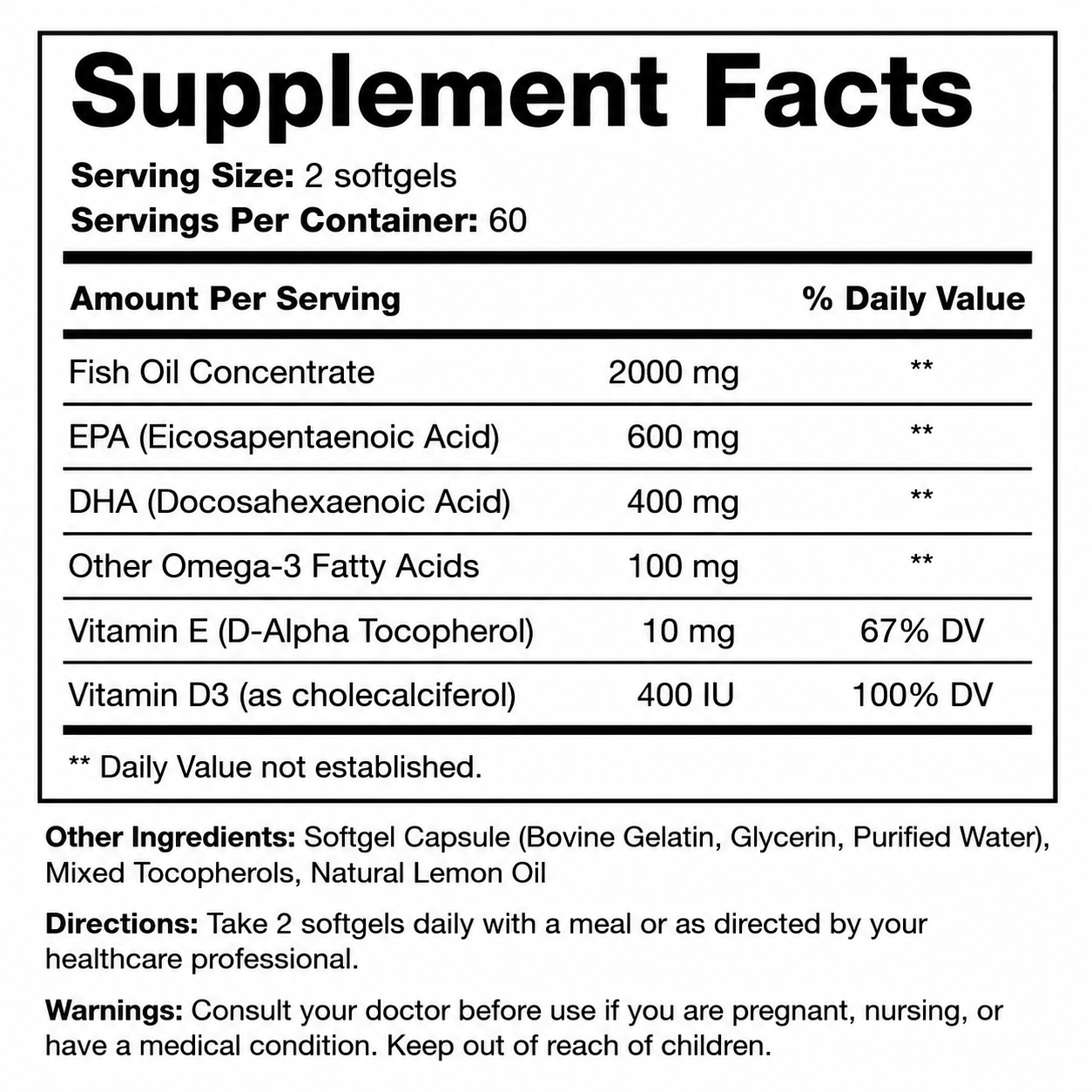 Omega-3 Fish Oil Softgels — Supplement Facts