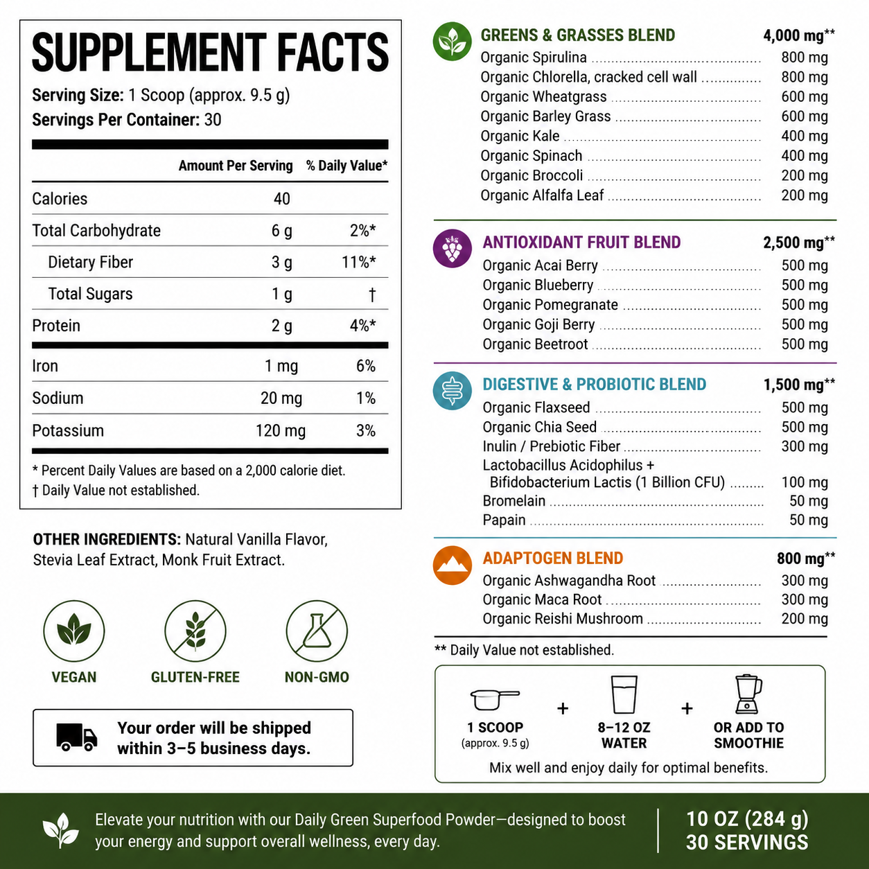 Daily Green Superfood Powder — Supplement Facts